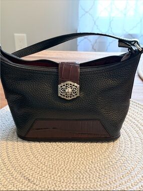 Brighton Black and Brown Pebbled Leather Shoulder Bag